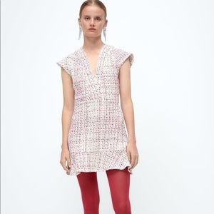 Zara Pink and White Multicolor Tweed Textured Mini Dress Small